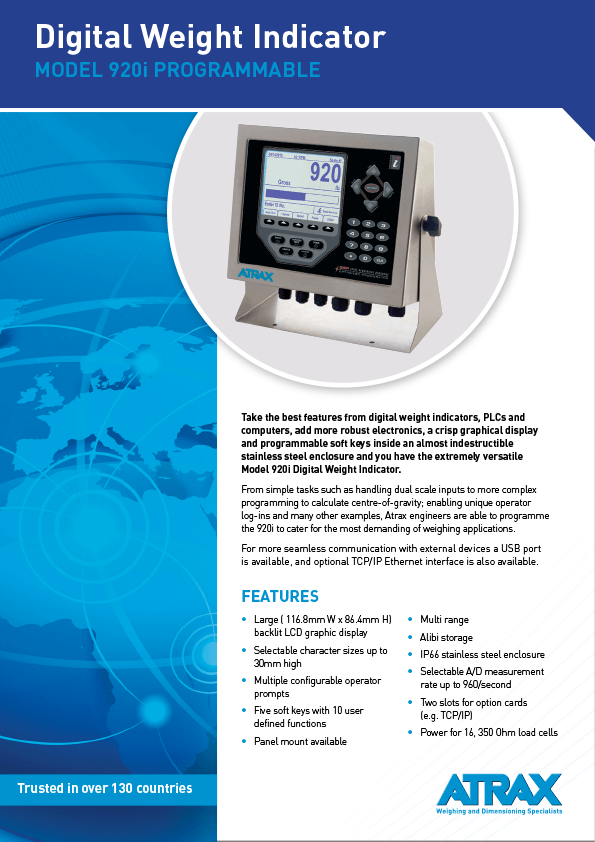 Atrax Model 920i Digital Weight Indicator Brochure