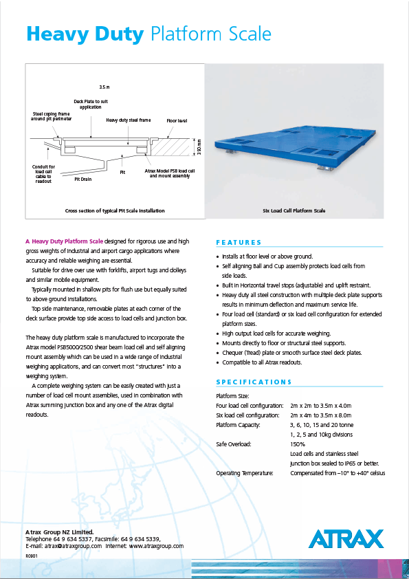 Atrax Pit Scale (Heavy Duty Platform Scale) Data Sheet